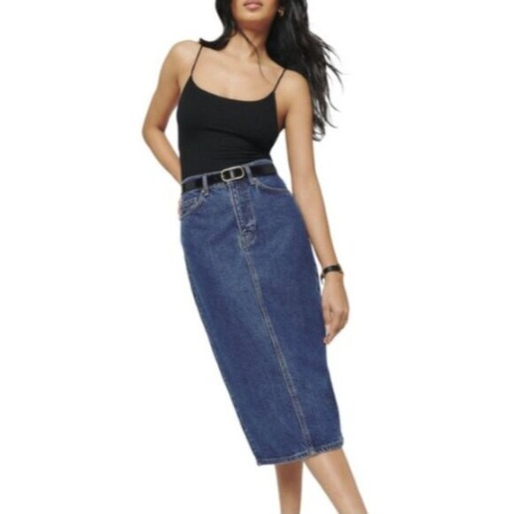 Reformation Jeans Medium Wash Jayde High Rise Denim Midi Skirt, Size 29, NWT! - Picture 1 of 6
